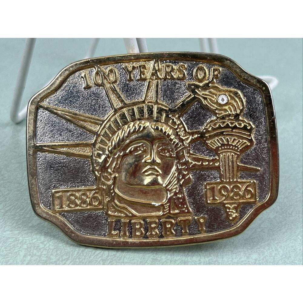 Vintage Statue Of Liberty Belt Buckle 100 Years Of Liberty 1886-1986 Gold Silver